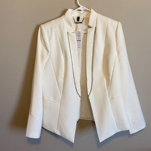 White House Black Market white Blazer silver bead